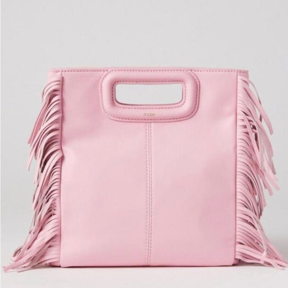 Maje Pink Fringe Leather Crossbody with Chain and Strap